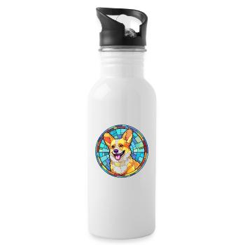 Corgi chien vitrail dessin animé Kawaii Animal - Gourde avec paille intégrée - blanc - Droite