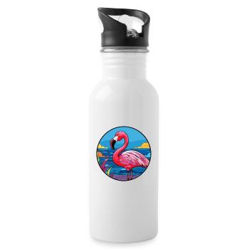 Flamant rose vitrail coloré dessin animé Kawaii Ani - Gourde avec paille intégrée - blanc - Droite