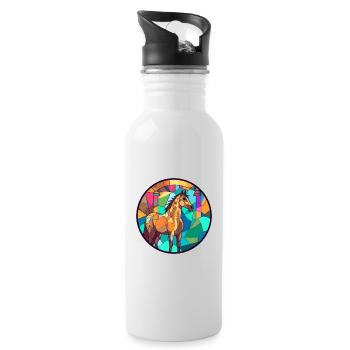 Pferd Bunte Karikatur Kawaii Tier - Trinkflasche mit integriertem Trinkhalm - Weiß - Rechts