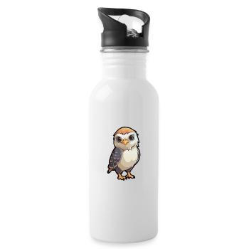 Falcon Cute Cartoon Kawaii Watercolor Animal Pet - Water bottle with straw - white - Right