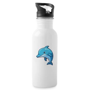 Dolphin Cute Cartoon Kawaii Watercolor Animal Pet - Water bottle with straw - white - Right