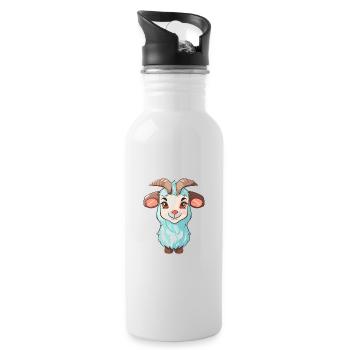 Chèvre mignon dessin animé kawaii aquarelle Animal de compagnie - Gourde avec paille intégrée - blanc - Droite