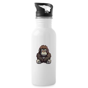 Gorilla Cute Cartoon Kawaii Watercolor Animal Pet - Water bottle with straw - white - Right