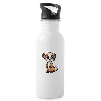Lemur Cute Cartoon Kawaii Watercolor Animal Pet - Water bottle with straw - white - Right