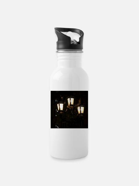 Historische Straßenlaternen Lichtspiel - Trinkflasche mit integriertem Trinkhalm - Weiß