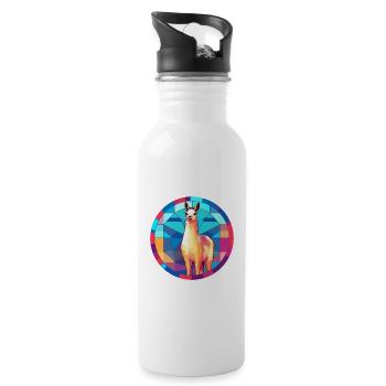 Lama Buntglas bunte Karikatur Kawaii Tier - Trinkflasche mit integriertem Trinkhalm - Weiß - Rechts