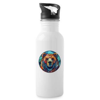 Bär Buntglas Bunte Karikatur Kawaii Tier - Trinkflasche mit integriertem Trinkhalm - Weiß - Rechts