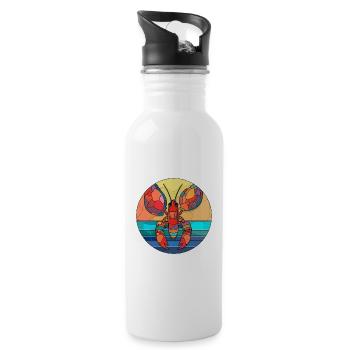 Lobster Stained Glass Colorful Cartoon Kawaii Anim - Water bottle with straw - white - Right