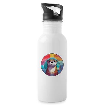 Otter Buntglas Bunte Karikatur Kawaii Tier - Trinkflasche mit integriertem Trinkhalm - Weiß - Rechts