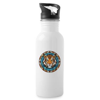 Tiger Stained Glass Colorful Cartoon Kawaii Animal - Water bottle with straw - white - Right