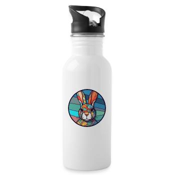 Hasen-Buntglas-Bunt-Cartoon-Kawaii-Tier - Trinkflasche mit integriertem Trinkhalm - Weiß - Rechts