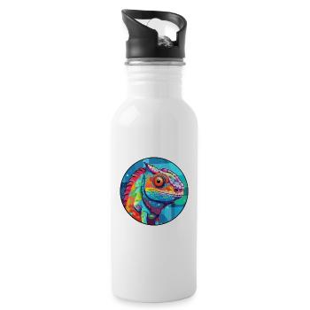 Chameleon Stained Glass Colorful Cartoon Kawaii An - Water bottle with straw - white - Right
