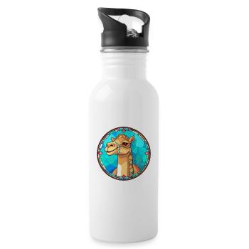 Camel Stained Glass Colorful Cartoon Kawaii Animal - Water bottle with straw - white - Right