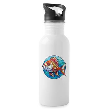 Poisson vitrail coloré dessin animé kawaii animal - Gourde avec paille intégrée - blanc - Droite