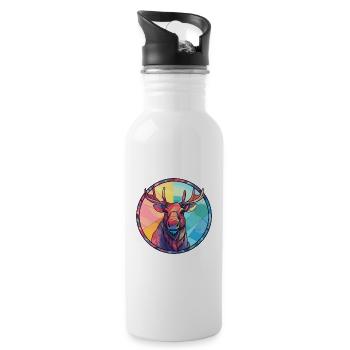 Moose Stained Glass Colorful Cartoon Kawaii Animal - Water bottle with straw - white - Right