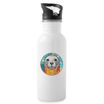 Seal Stained Glass Colorful Cartoon Kawaii Animal - Water bottle with straw - white - Right