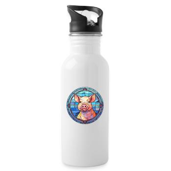 Cochon vitrail coloré dessin animé Kawaii Animal - Gourde avec paille intégrée - blanc - Droite