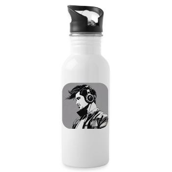 Cool guy with headphones I - Water bottle with straw - white - Right