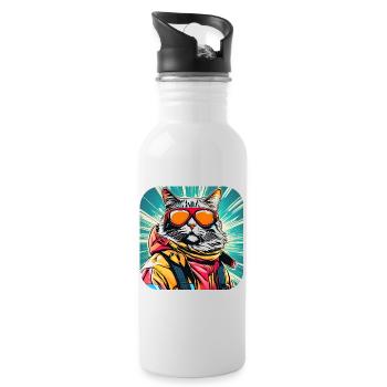 Cool cat with sunglasses - Water bottle with straw - white - Right