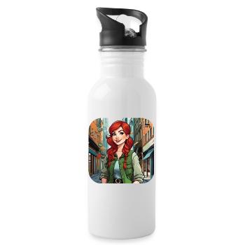 Cooles Mädchen mir roten Haaren - Trinkflasche mit integriertem Trinkhalm - Weiß - Rechts