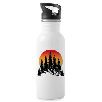 SUNSET MOUNTAIN AND TREES - Water bottle with straw - white - Right