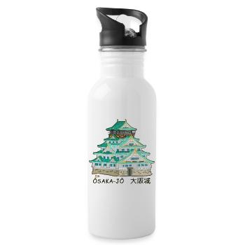 Japon Château d’Osaka-jo, Kanji, dessin à la main - Gourde avec paille intégrée - blanc - Droite