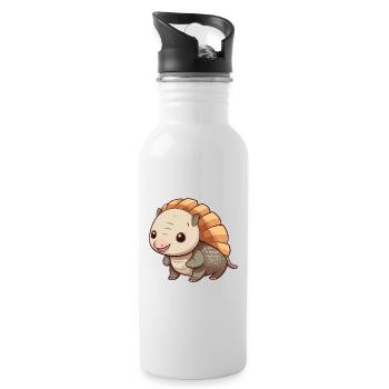 Armadillo Cute Happy Kawaii Cartoon Clipart Animal - Water bottle with straw - white - Right