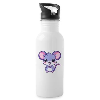 ratte niedlich glücklich kawaii cartoon clipart tier - Trinkflasche mit integriertem Trinkhalm - Weiß - Rechts