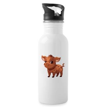 Boar Cute Happy Kawaii Cartoon Clipart Animal - Water bottle with straw - white - Right