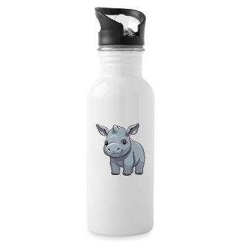 Nashorn niedlich glücklich kawaii cartoon clipart tier - Trinkflasche mit integriertem Trinkhalm - Weiß - Rechts