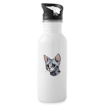 Egyptian Mau Cat Cute Happy Kawaii Cartoon Clipart - Water bottle with straw - white - Right