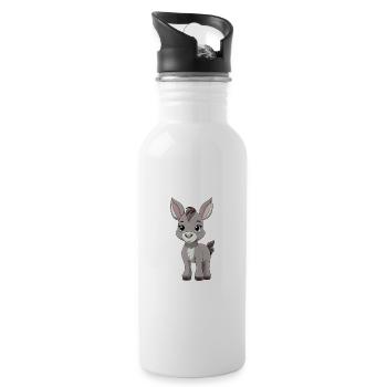 Âne mignon heureux Kawaii Cartoon Clipart Animal - Gourde avec paille intégrée - blanc - Droite