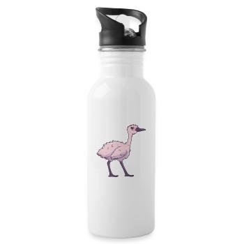 Ostrich Cute Happy Kawaii Cartoon Clipart Animal - Water bottle with straw - white - Right