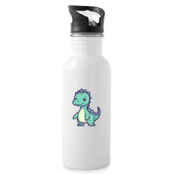 Dinosuar Niedlich Glücklich Kawaii Cartoon Clipart Tier - Trinkflasche mit integriertem Trinkhalm - Weiß - Rechts