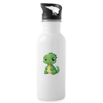 Basilisk Niedlich Glücklich Kawaii Cartoon Clipart Tier - Trinkflasche mit integriertem Trinkhalm - Weiß - Rechts