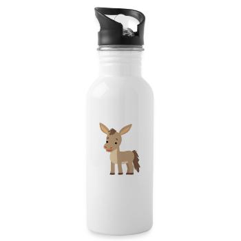 Âne mignon heureux Kawaii Cartoon Clipart Animal - Gourde avec paille intégrée - blanc - Droite