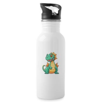 Dragon Cute Happy Kawaii Cartoon Clipart Animal - Water bottle with straw - white - Right