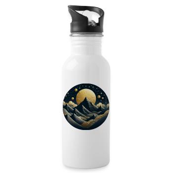 Landscape, Mountains, Moon, Stars, Night - Water bottle with straw - white - Right