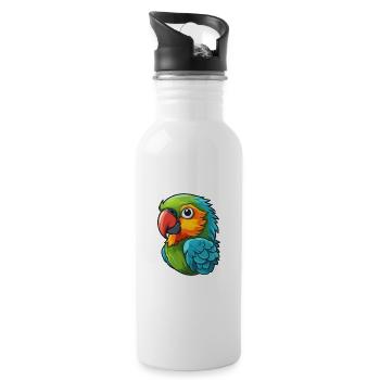 Papagei süßes glückliches Kawaii Cartoon Clipart Tier - Trinkflasche mit integriertem Trinkhalm - Weiß - Rechts