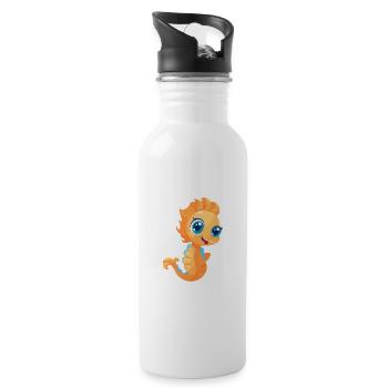 Seepferdchen süßes glückliches Kawaii Cartoon Clipart Tier - Trinkflasche mit integriertem Trinkhalm - Weiß - Rechts