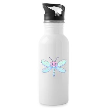 Libelle süßes glückliches Kawaii Cartoon Clipart Tier - Trinkflasche mit integriertem Trinkhalm - Weiß - Rechts