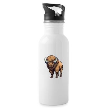 Bison Cute Happy Kawaii Cartoon Clipart Animal - Water bottle with straw - white - Right