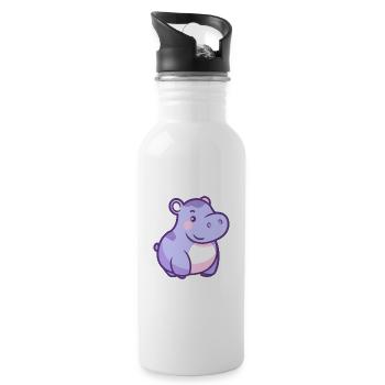 Hippopotame mignon heureux kawaii dessin animé Clipart Animal - Gourde avec paille intégrée - blanc - Droite