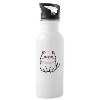 Katze niedlich glücklich kawaii cartoon clipart tier - Trinkflasche mit integriertem Trinkhalm - Weiß - Rechts