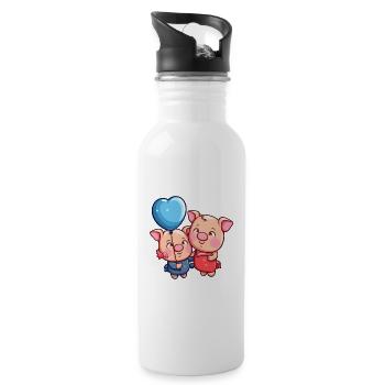 Pig Kawaii Cartoon Pet Playing With Balloons - Water bottle with straw - white - Right