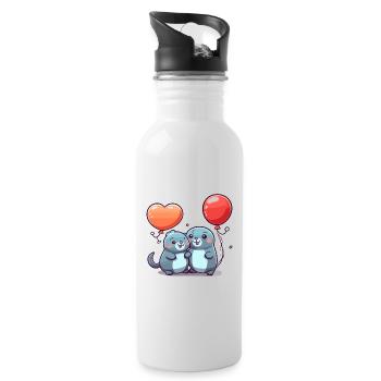 Sceaux kawaii dessin animé animal de compagnie jouant avec des ballons - Gourde avec paille intégrée - blanc - Droite