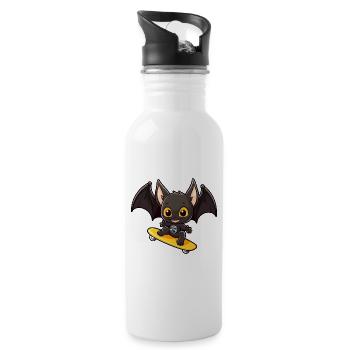 Lustige Fledermaus Kawaii Cartoon Haustier spielt Skateboard - Trinkflasche mit integriertem Trinkhalm - Weiß - Rechts