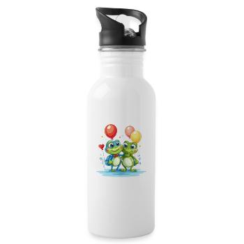 Frogs Kawaii Cartoon Pet Playing With Balloons - Water bottle with straw - white - Right