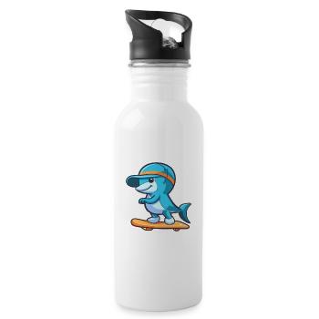 Funny Dolphin Kawaii Cartoon Playing Skateboard - Water bottle with straw - white - Right