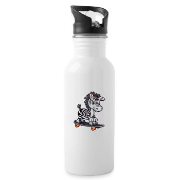 Funny Zebra Kawaii Cartoon Pet Playing Skateboard - Water bottle with straw - white - Right